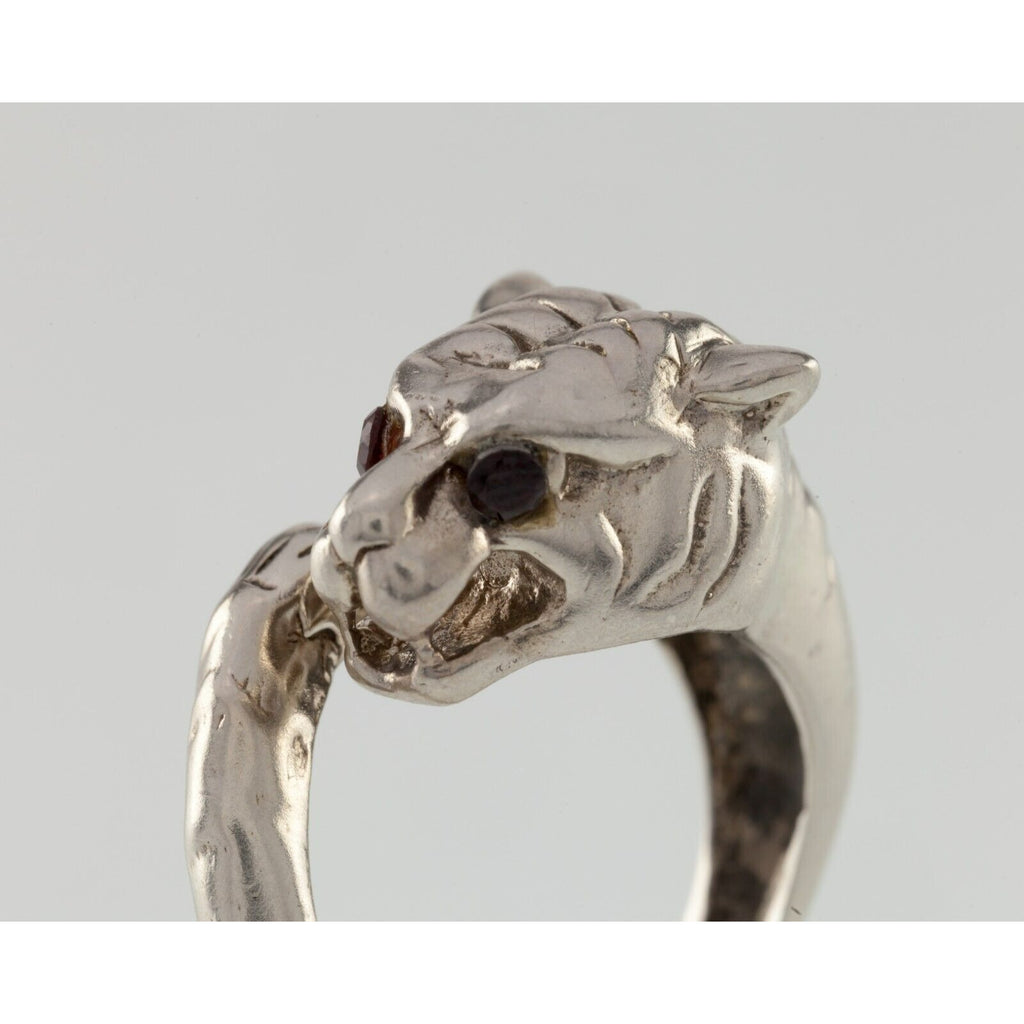 Tiger Head Sterling Silver Band Ring Size 11