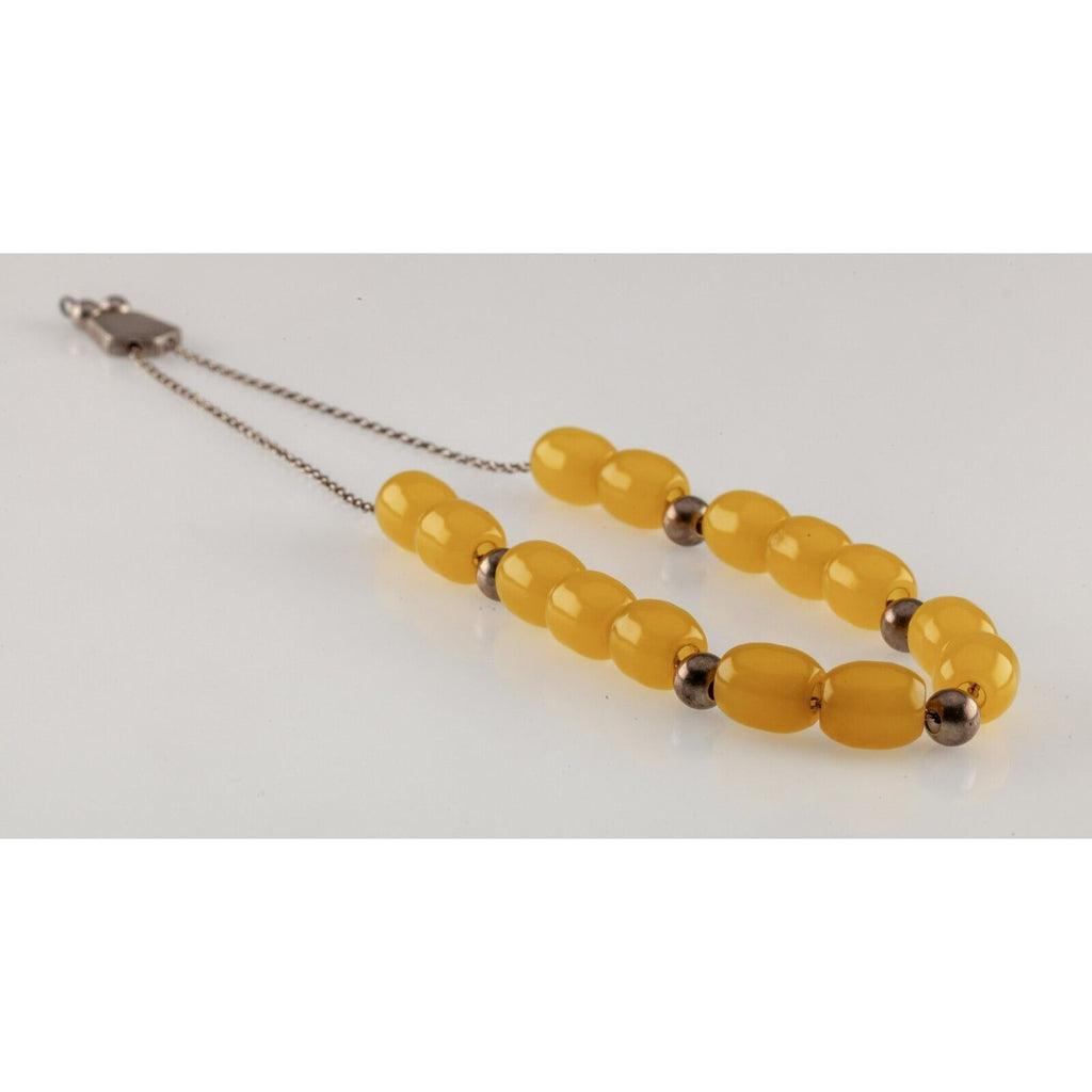 Sterling Silver and Yellow Glass Bead Necklace Gorgeous Unique Piece!