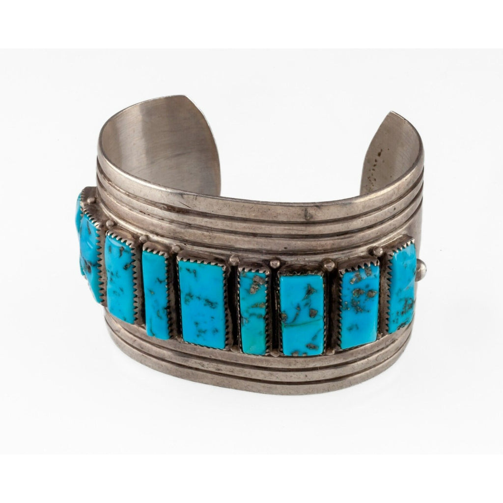Navajo Wilson Begay Wide Cuff Bracelet with Turquoise 119.7gr