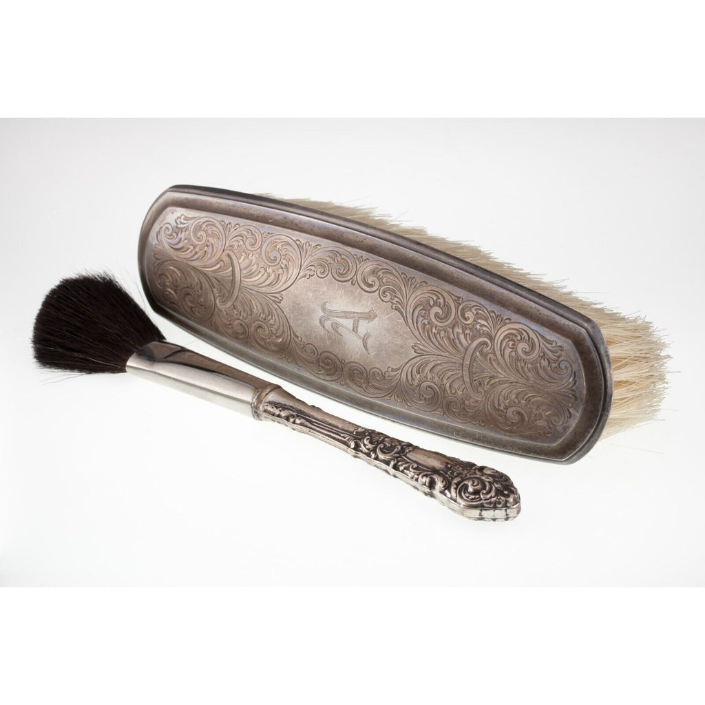 Sterling Silver Shoe Brush and Make-Up Brush Set