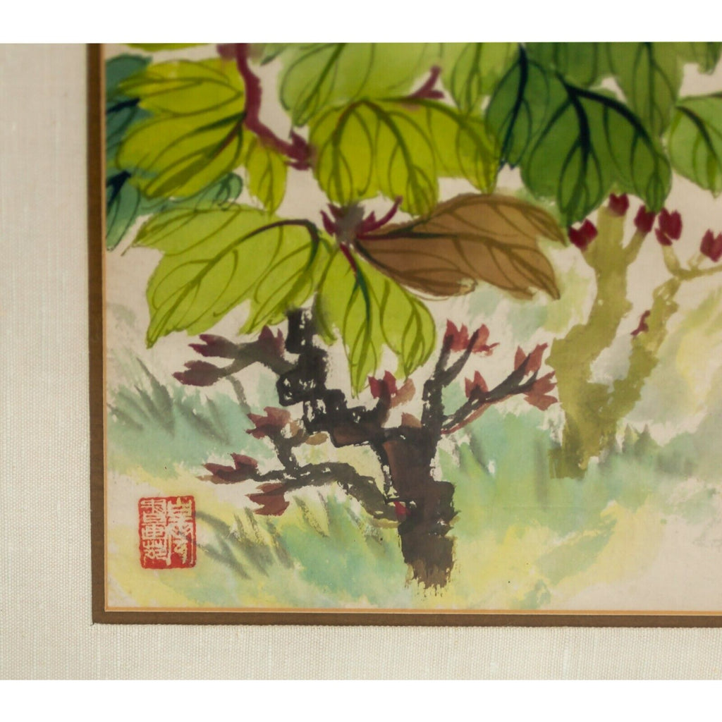 "Yun Natian/Lushan Mountain" Asian Watercolor Painting signed with Chop 34" x18"