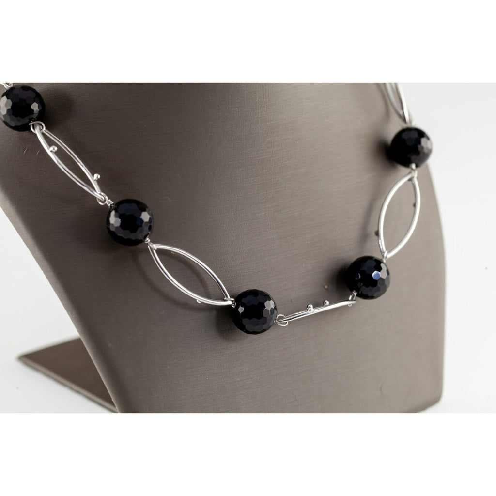 Gorgeous Sterling Silver and Briolette Black Bead Necklace 19"