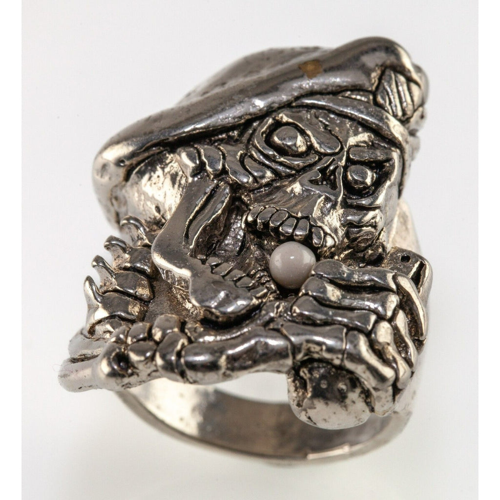 1987 G&S Gordon & smith Silver Tone Skull Grenade Biker Ring Size 11