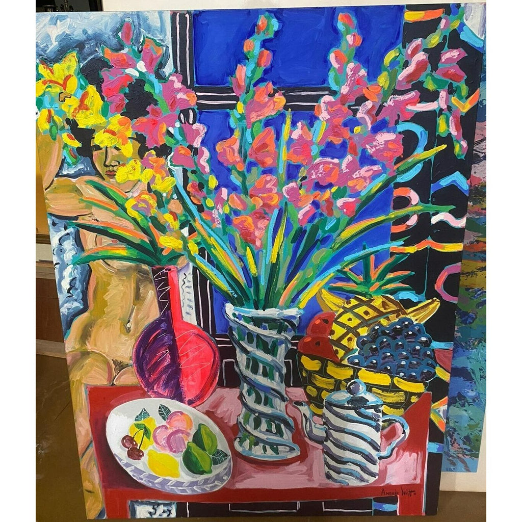 Untitled Nude & Still Life Acrylic on Canvas by Amanda Watt 1990 Large Size