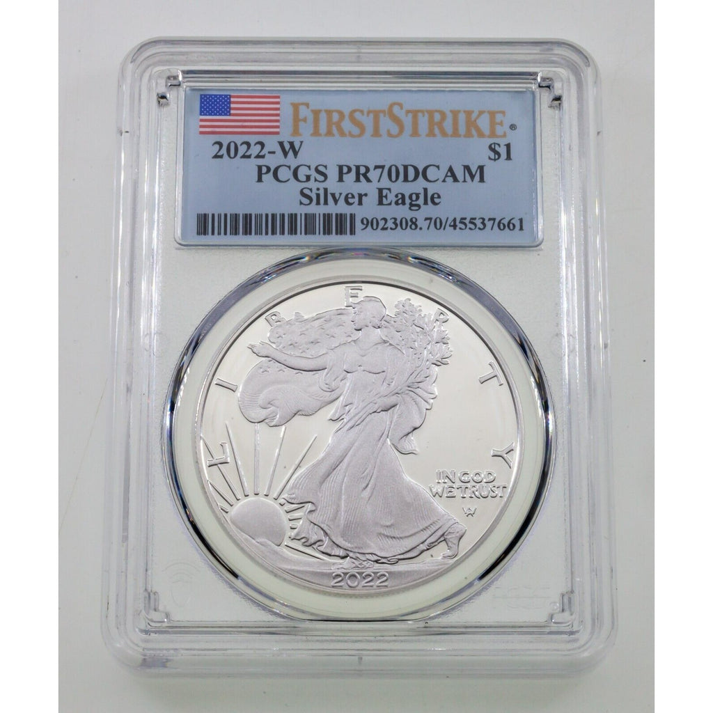 2022-W S$1 Silver American Eagle Proof T2 Graded by PCGS as PR70DCAM 1st Strike