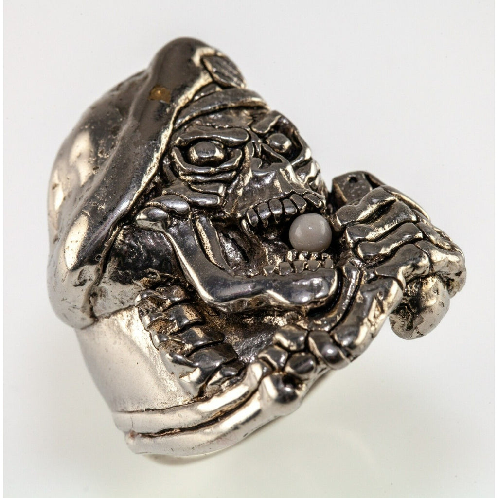 1987 G&S Gordon & smith Silver Tone Skull Grenade Biker Ring Size 11