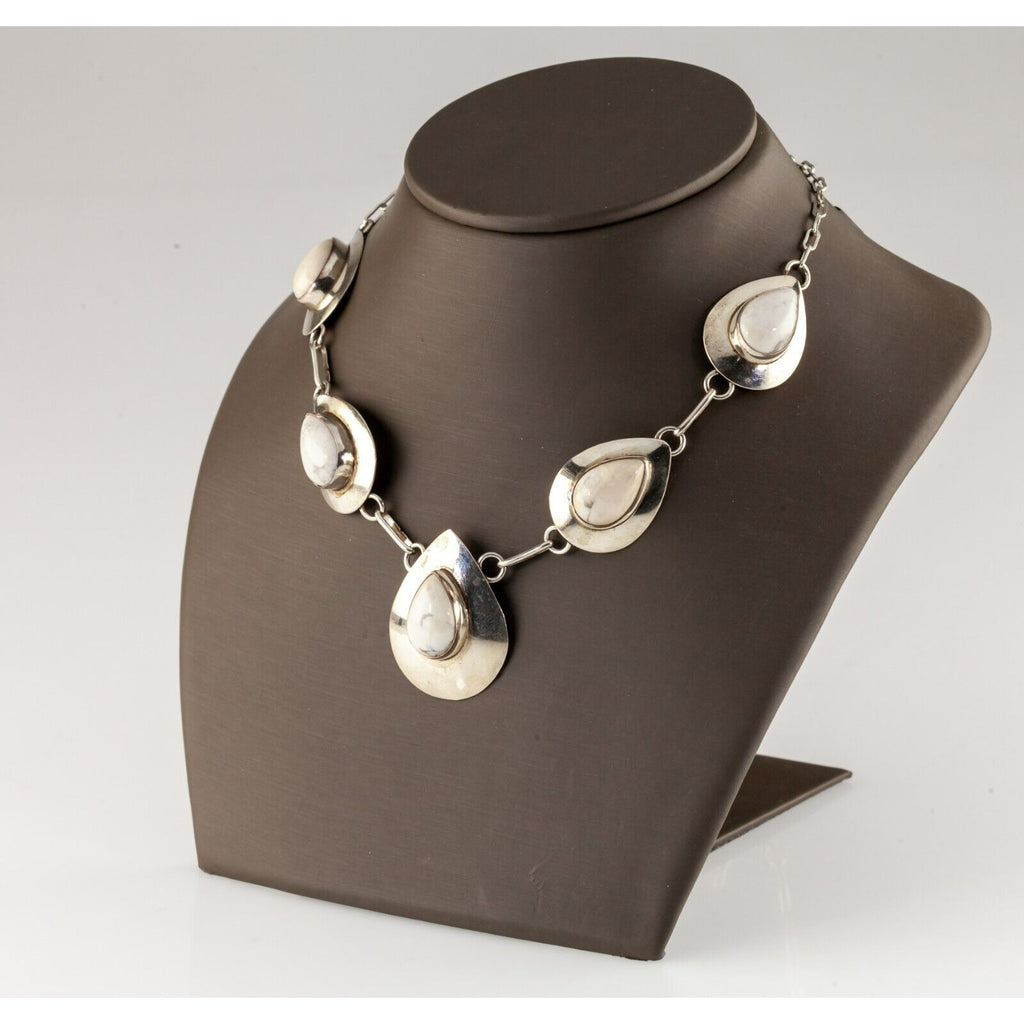 Sterling Silver White Buffalo Turquoise Plaque Bib Necklace 20"