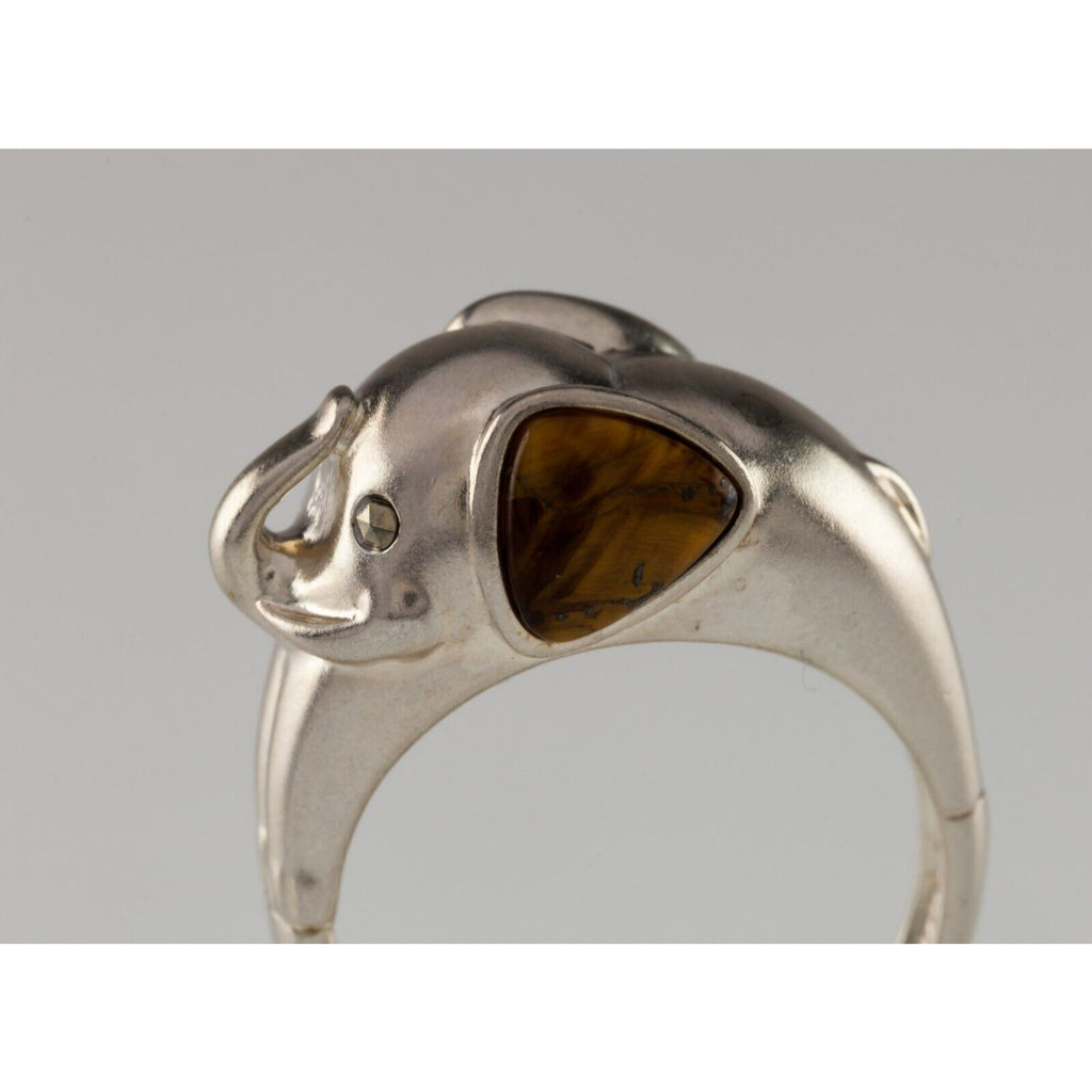 Elephant Sterling Silver Tiger Eye Ring, Gorgeous! SZ 9