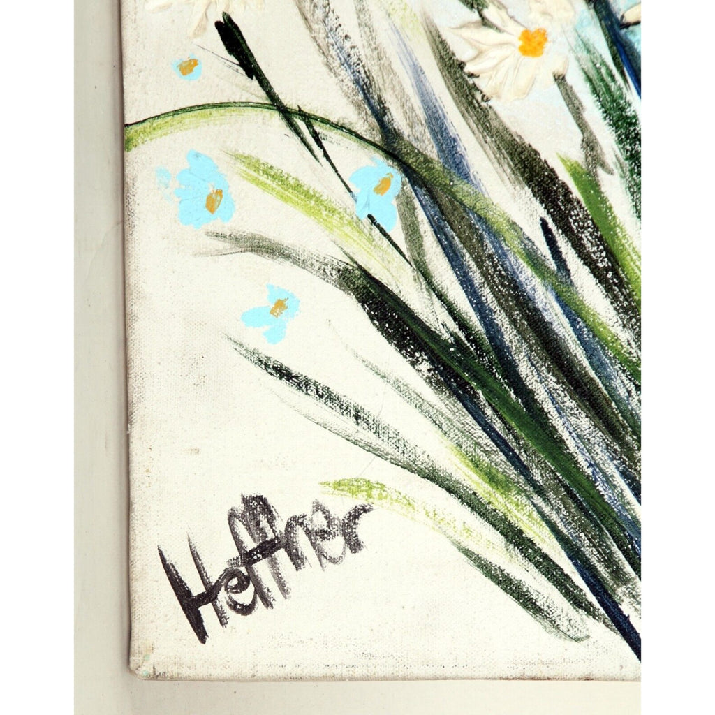 Lynne Heffner: Untitled - Stream with Flowers Oil Painting 1965 SIgned