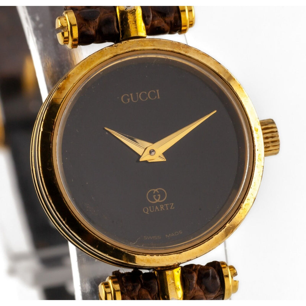 Gucci Women's Gold-Plated Quartz GG Watch w/ Leather Band