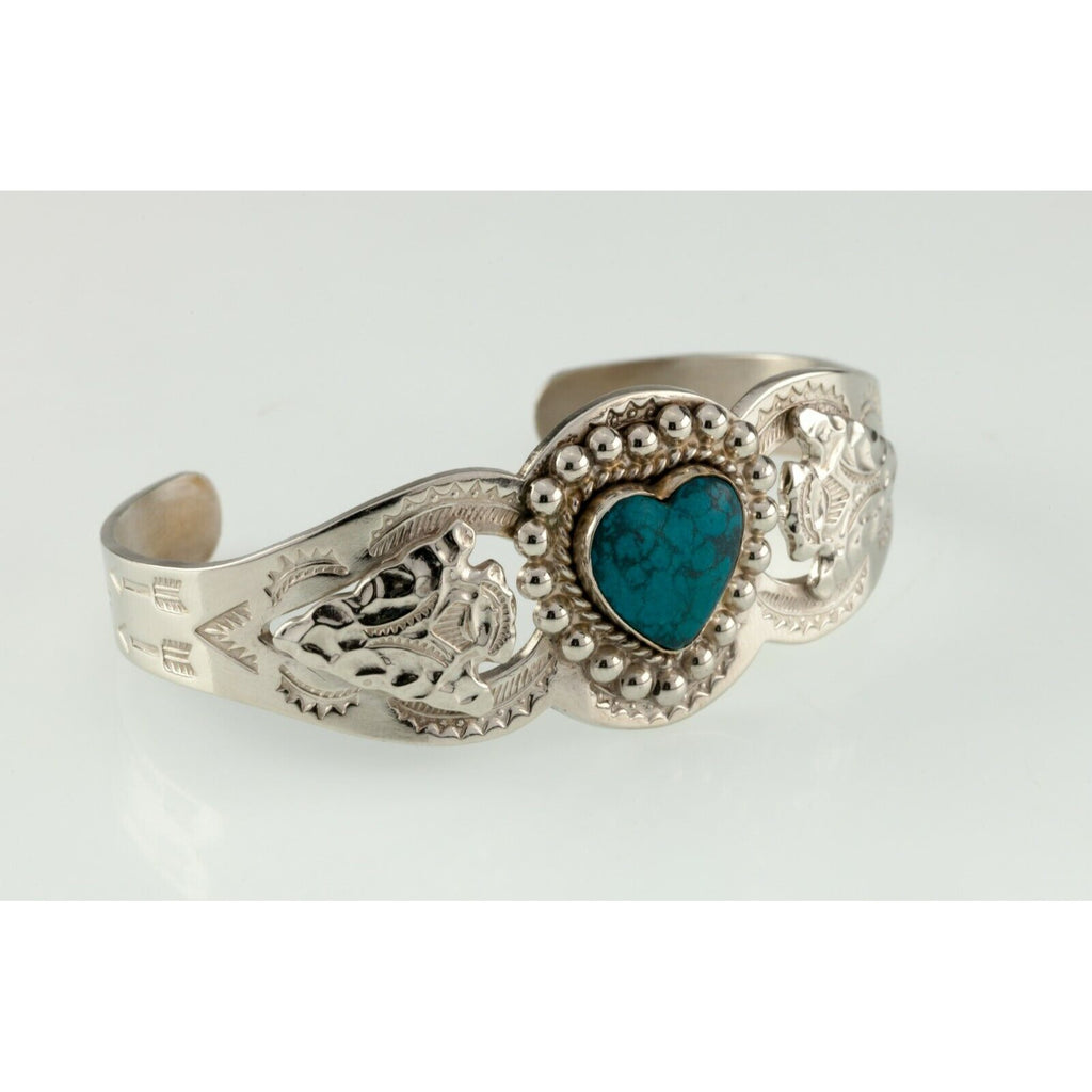 Native Arrow Cuff Bracelet with Turquoise Heart Center Stone