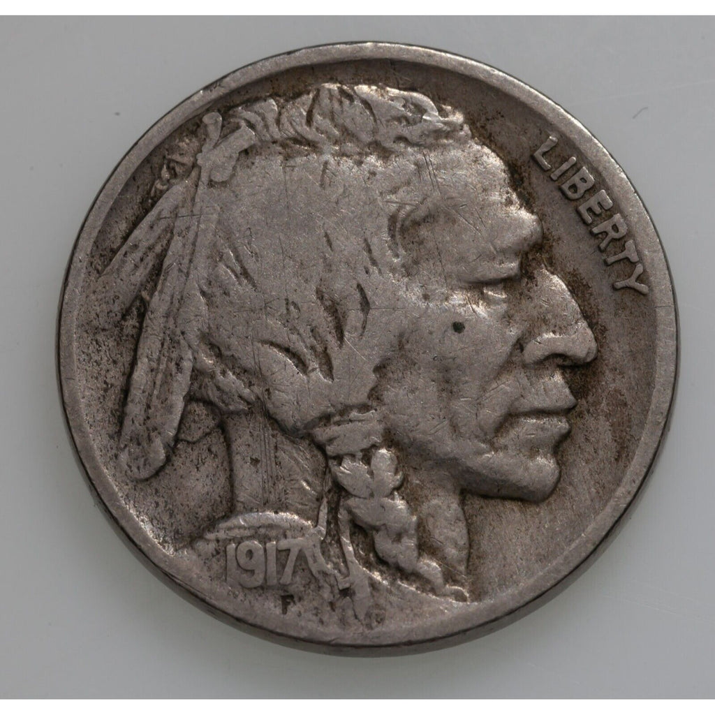 1917-D 5C Buffalo Nickel in Fine Condition, Natural Color, Letters Clear Rims
