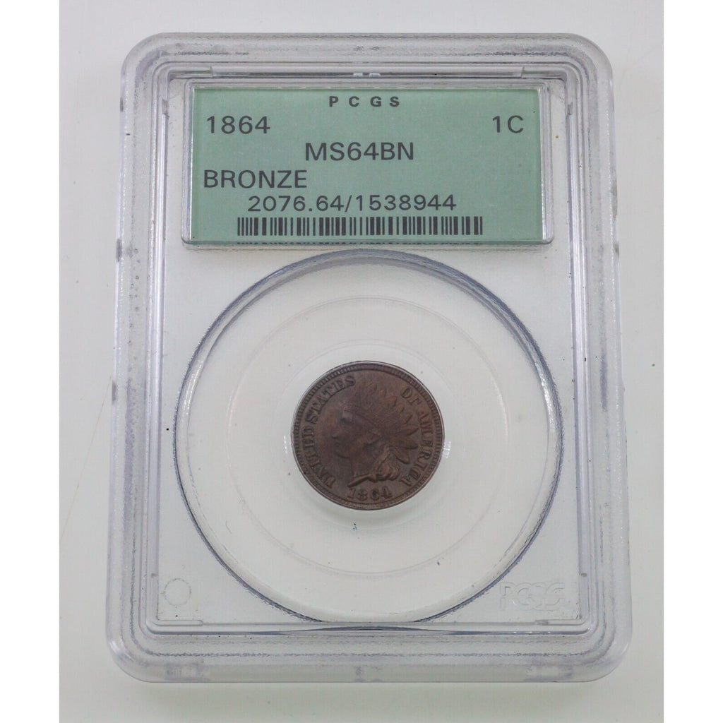 1864 1C Bronze Indian Head Graded by PCGS as MS64 Brown