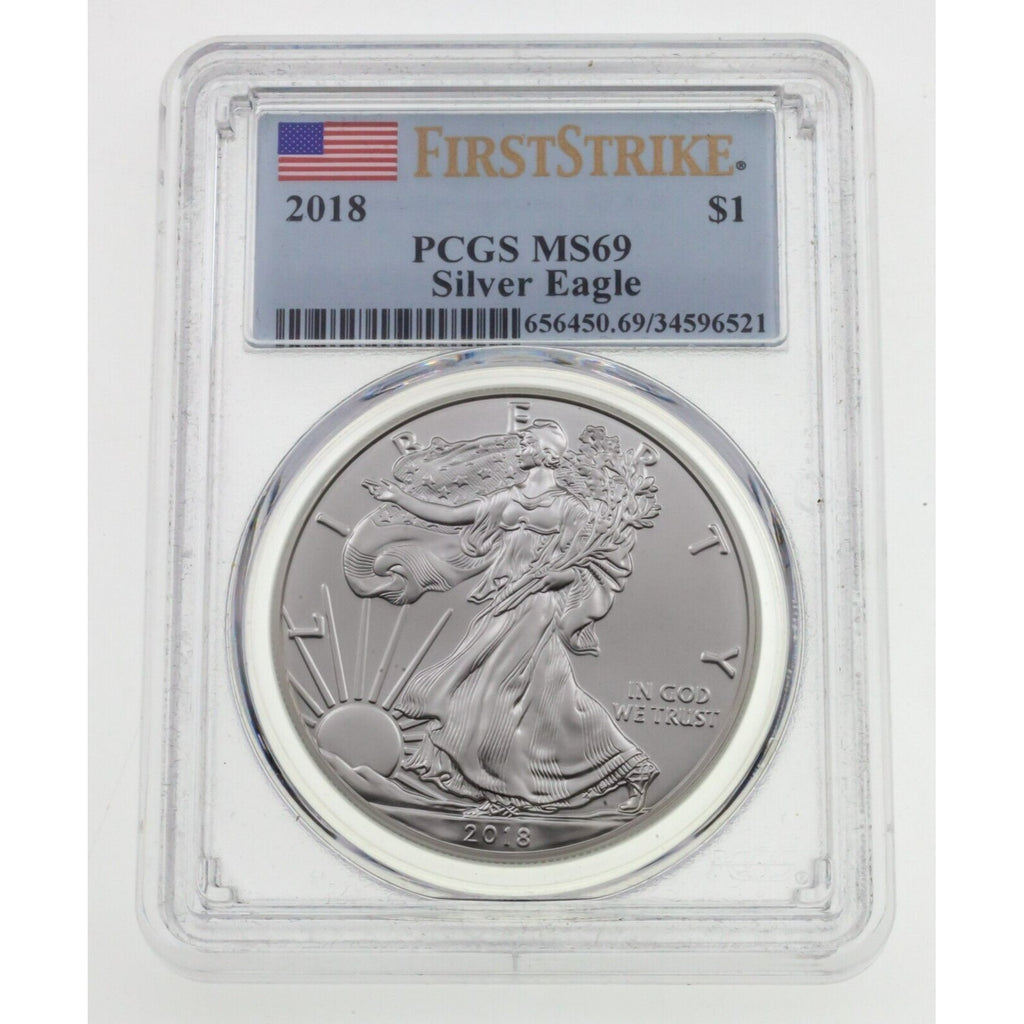 2018 S$1 Silver American Eagle Graded by PCGS as MS-69 First Strike