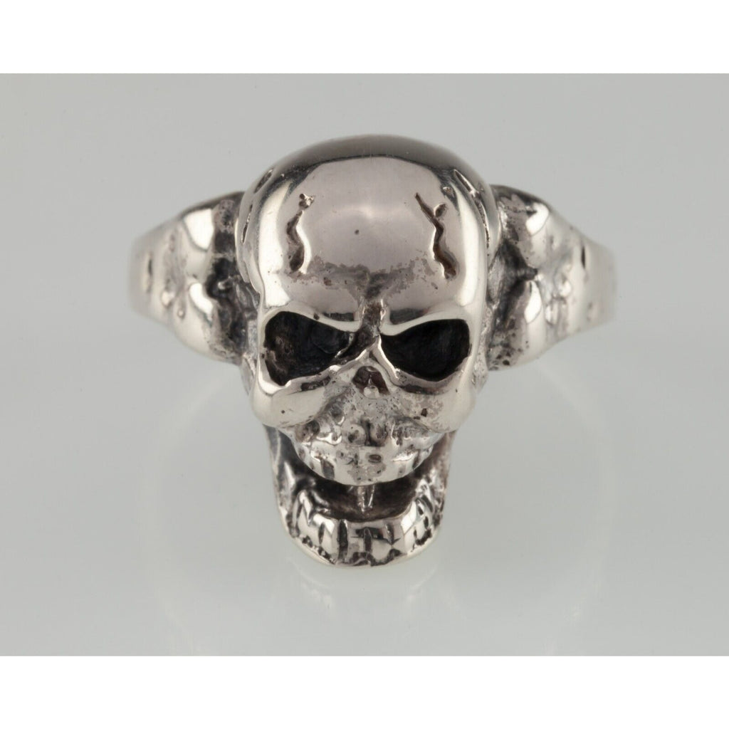 Men's Biker Skull and Bone Sterling Silver Band Ring Size 9.50