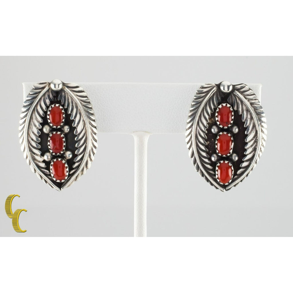 Sterling Silver Three Coral Leaf Clip-On Earrings Vintage R Bennett Nice!