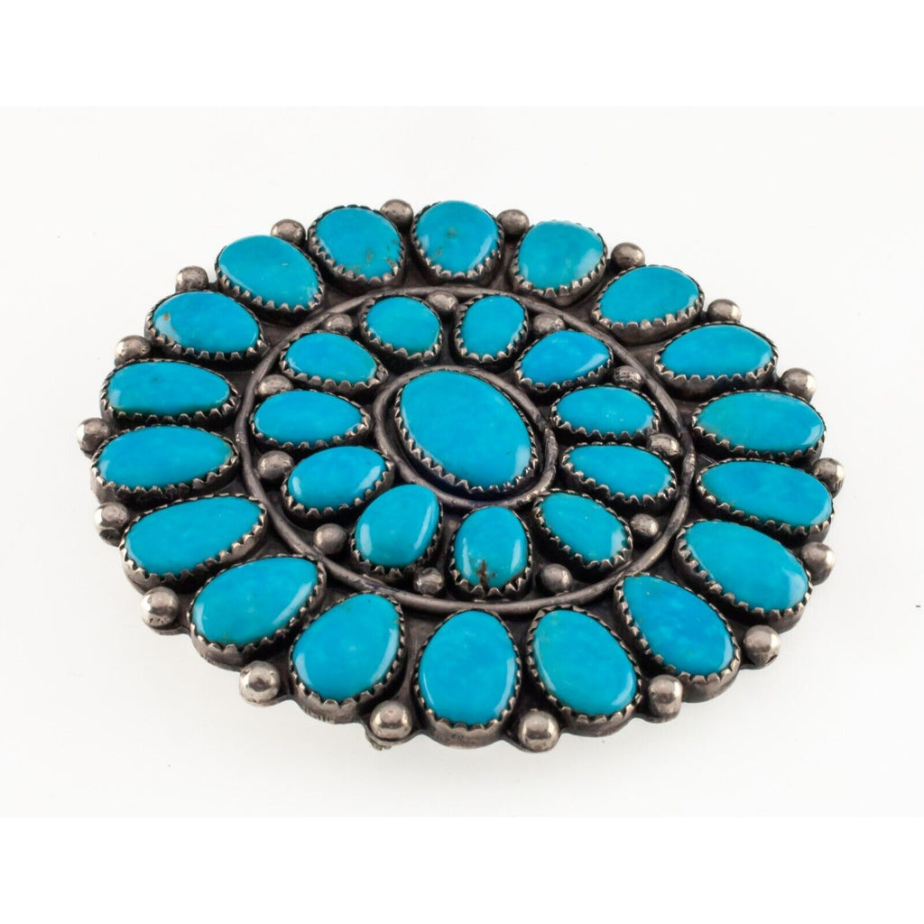 Mathilda Benally Sterling & Point Turquoise Pendant/Brooch 64mm