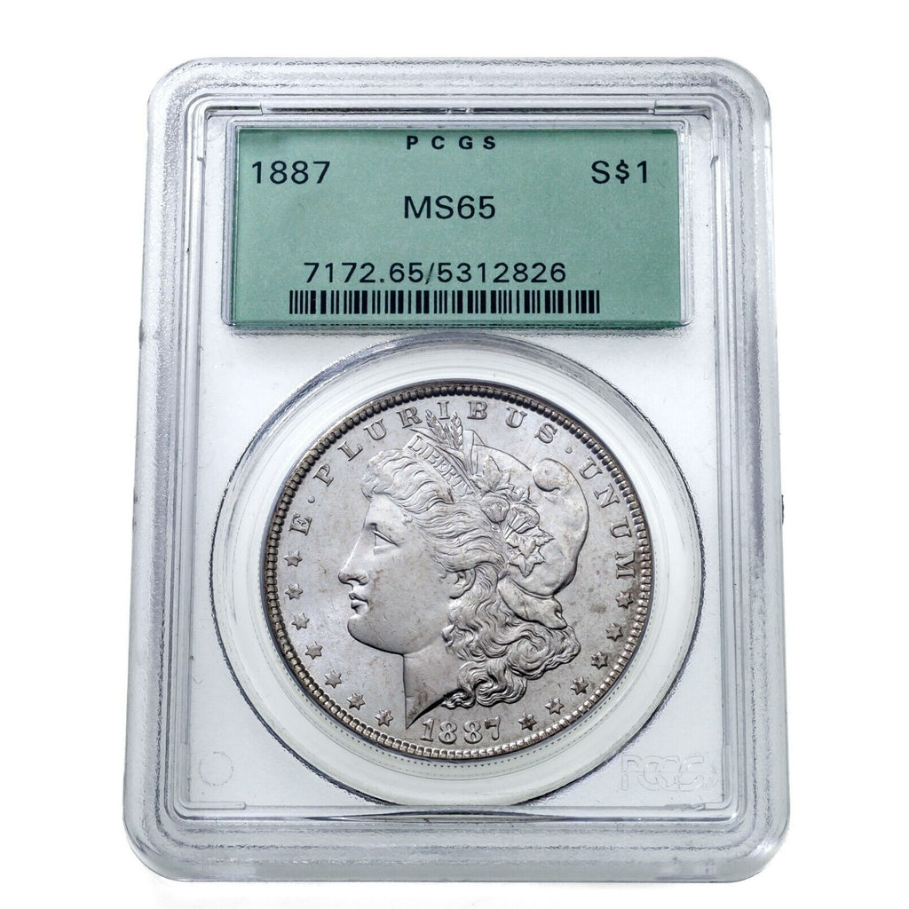 1887 $1 Silver Morgan Dollar Graded by PCGS as MS65 Green Label!