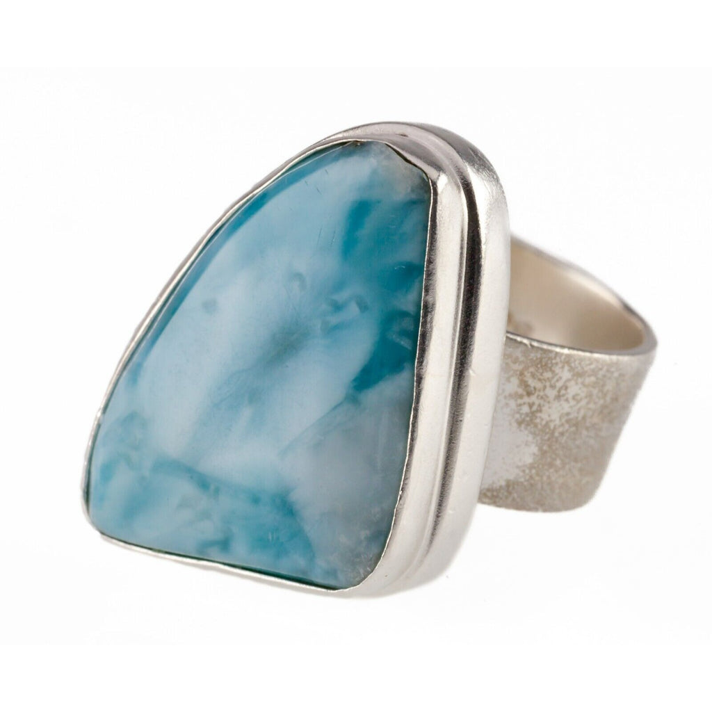 Stunning Triangle Larimar Wide Band Sterling Ring SZ 7