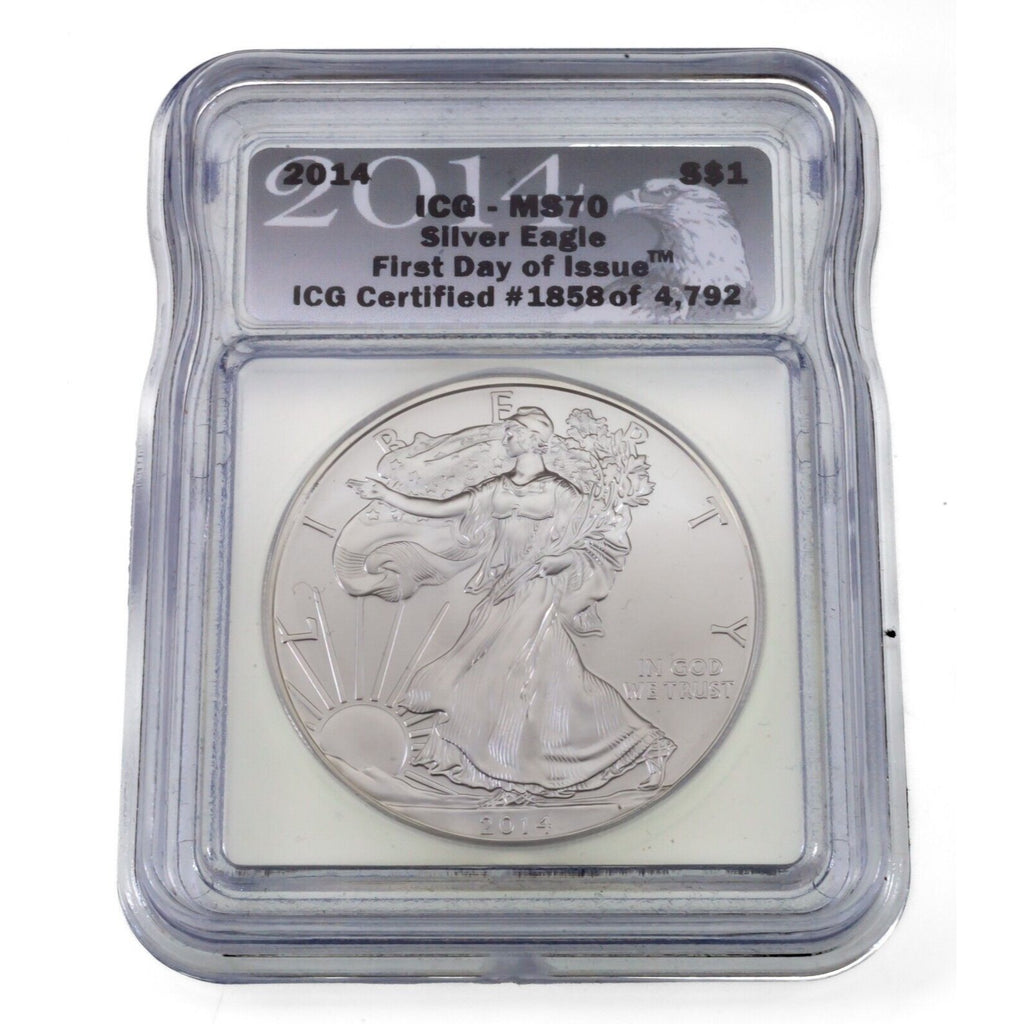 2014 $1 Silver American Eagle Graded by ICG as MS-70 FDOI Limited Edition