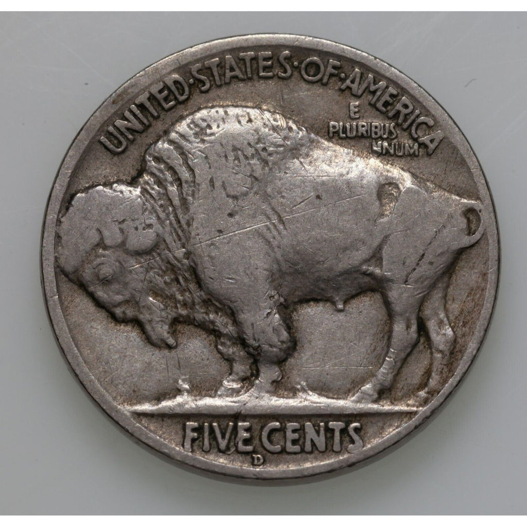 1917-D 5C Buffalo Nickel in Fine Condition, Natural Color, Letters Clear Rims