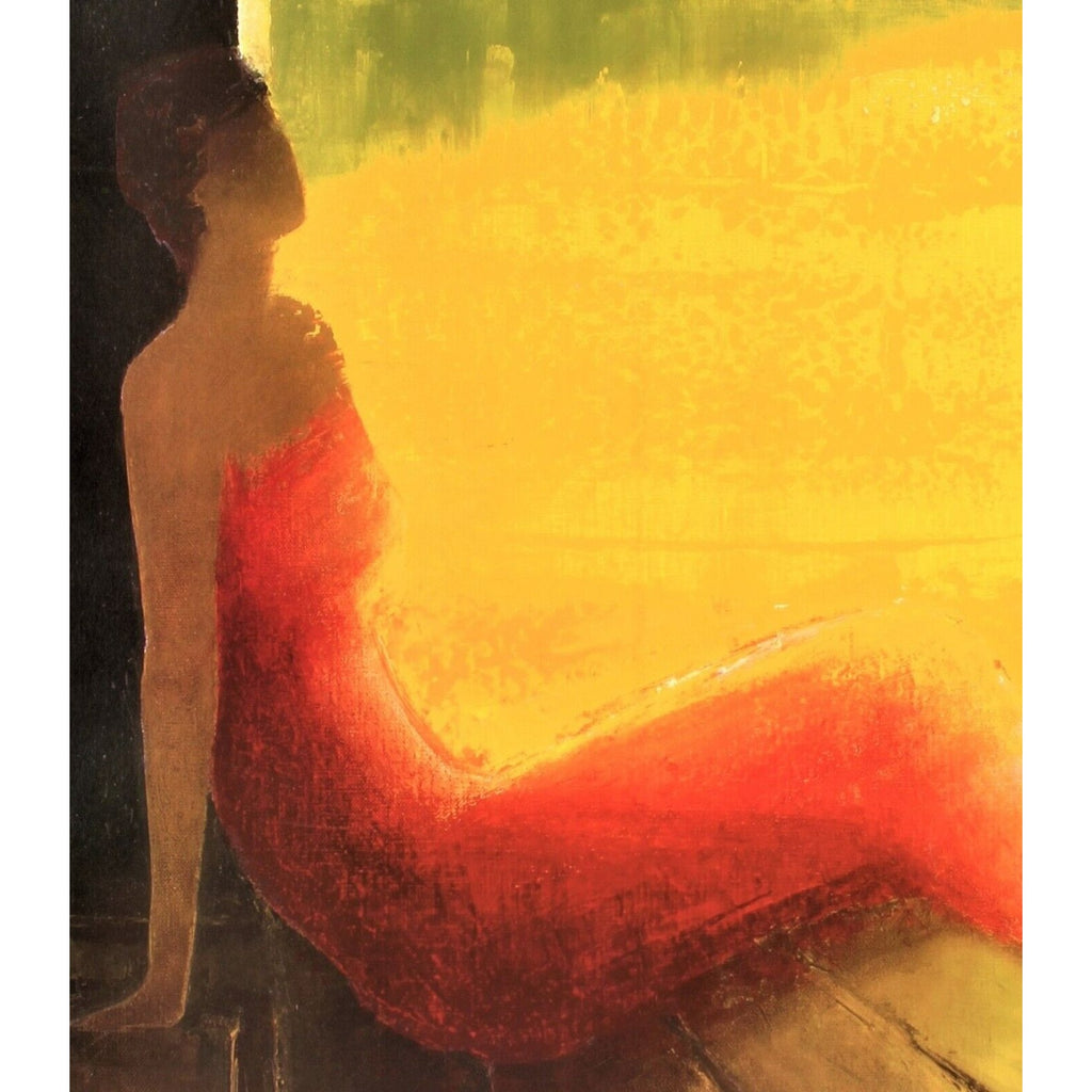 D’Or et de Reve (Yellow Red Woman) by Emile Bellet Signed Lithograph