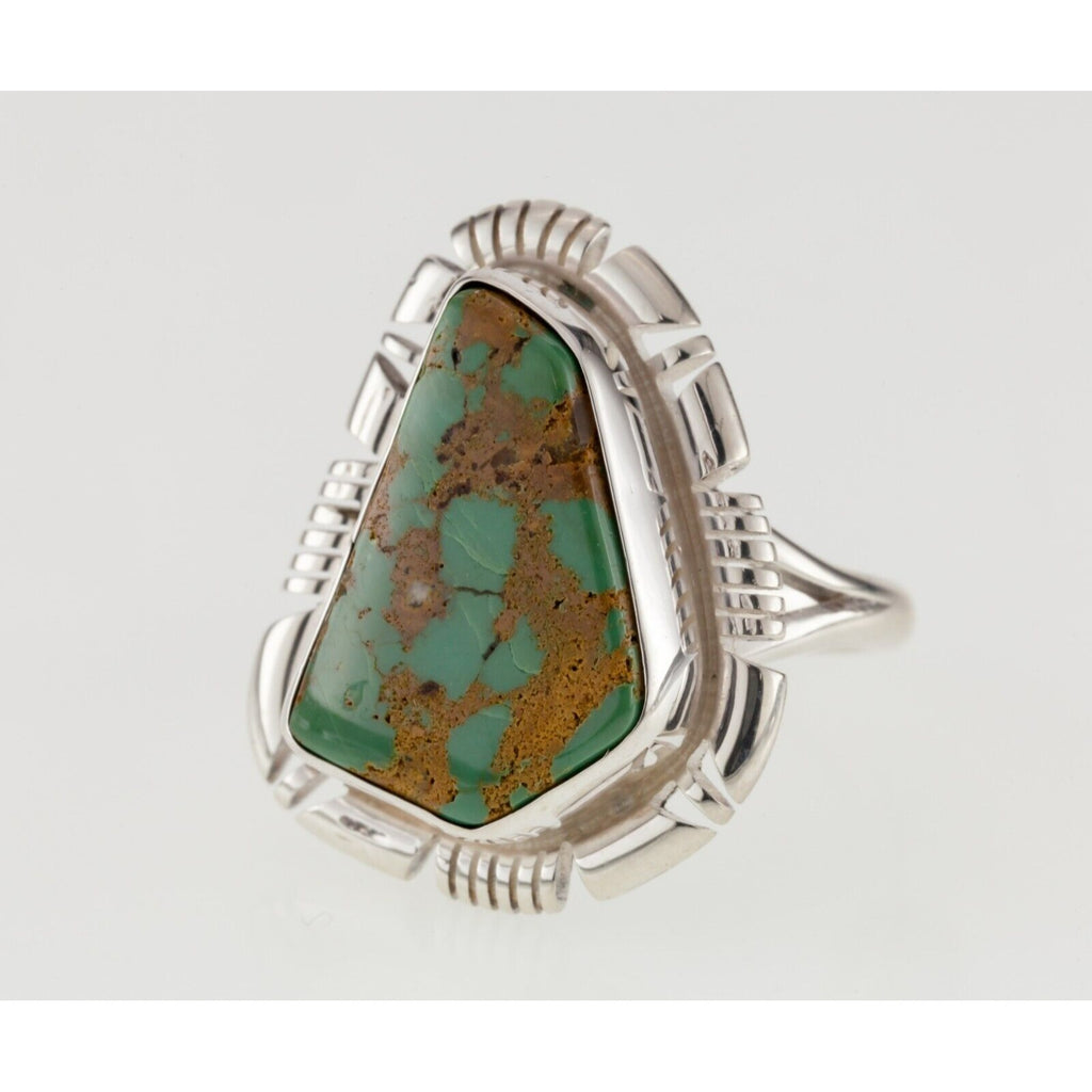 Navajo Sterling King's Manassa Turquoise Ring by S. Skeets, Size 5.50