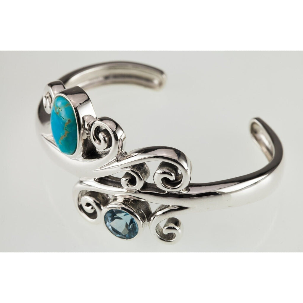 NK Turquoise and Blue Spinel Sterling Silver Cuff Bracelet 41.8g