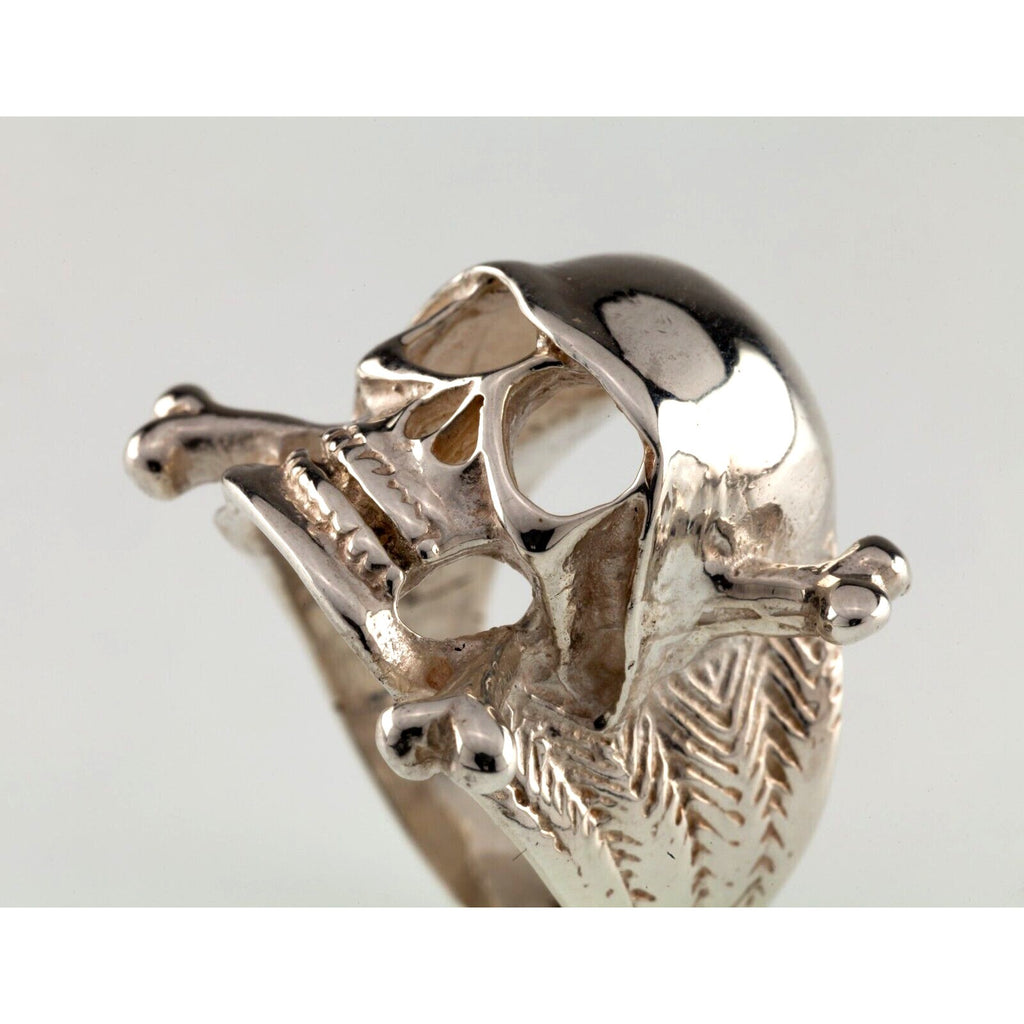 Men's Biker Skull and Cross Bones Sterling Silver Ring Size 8.50