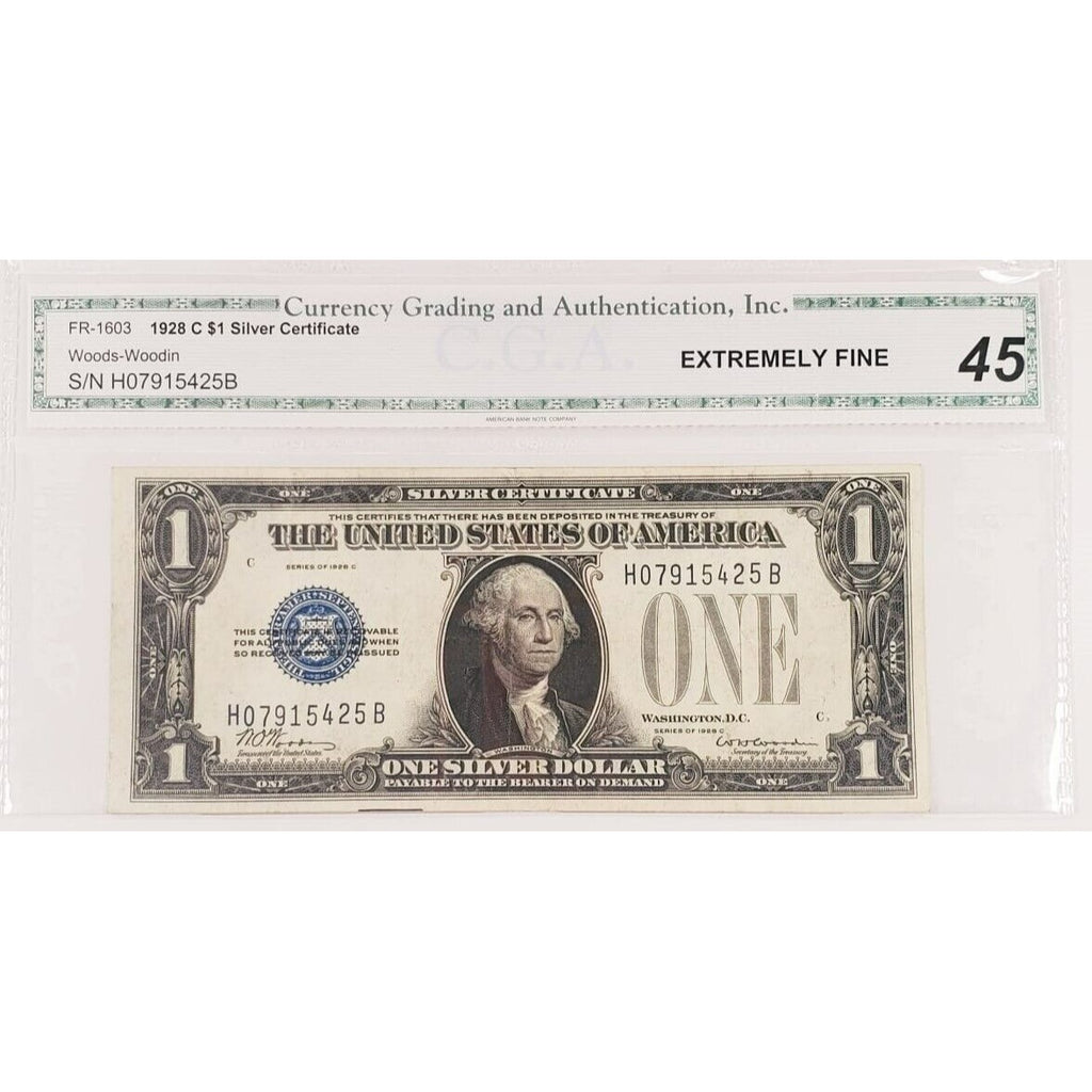 1928-C $1 Silver Certificate Extra Fine FR #1603 HB Block Rare!