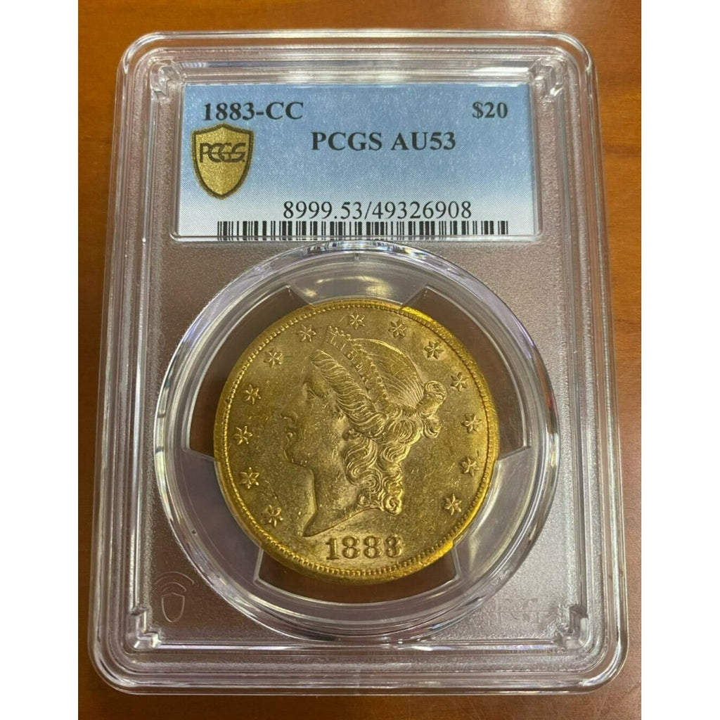 1883-CC $20 Gold Liberty Double Eagle Graded by PCGS as AU53 Gorgeous!