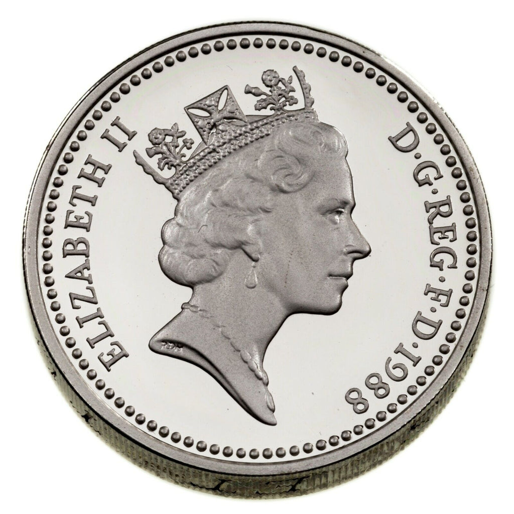1988 Great Britain One Pound Two Coin Lot In Silver Proof & Piedfort w/ Cases