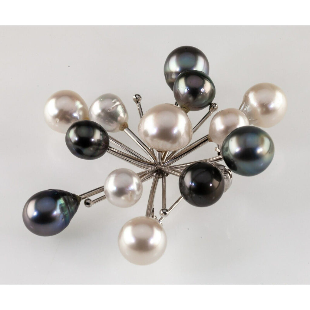 Gorgeous Silver Starburst Firework Baroque Pearl Brooch Unique!