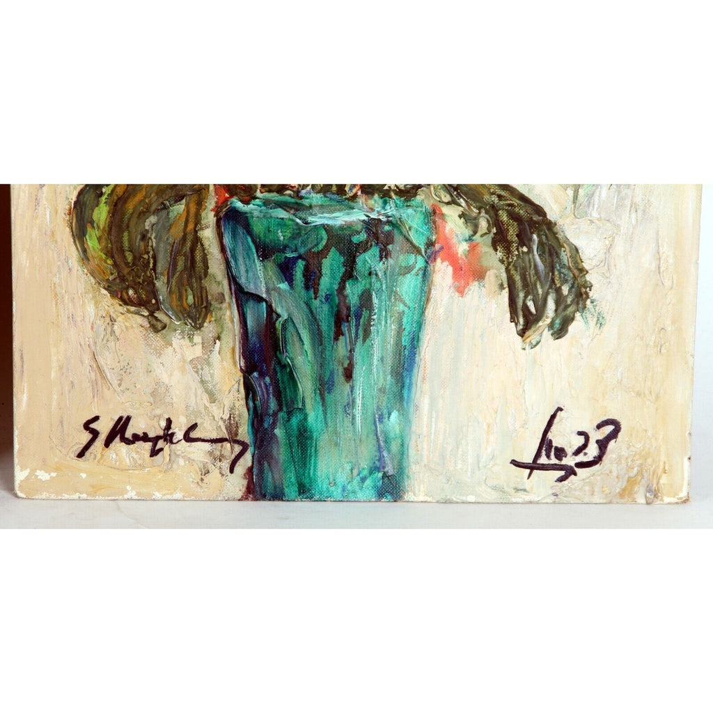 "Iris Fleures" (1966) by S. Raphael, Oil Painting on Board, 30x12