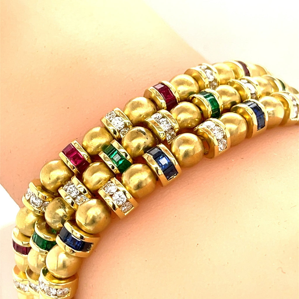 Charles Krypell 18k Gold & Gemstone Station Bracelet, Size 7 (Matching Set Available)