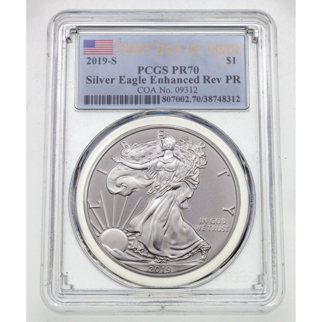 2019-S $1 Silver Eagle Enhanced Reverse Proof FDOI PCGS PR70 w/ CoA #09312