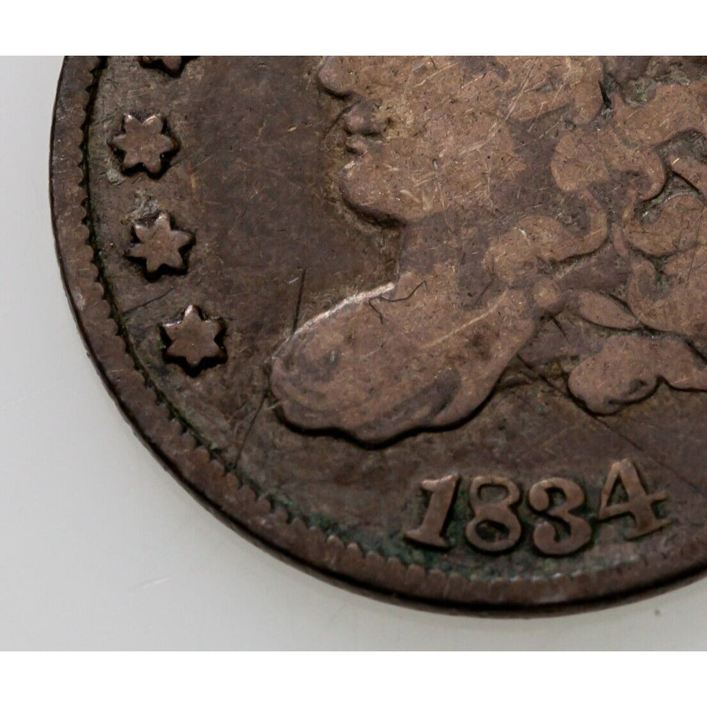 1834 Bust Half Dime in Very Good VG Condition, Light Gray Color, Bold "LIBERTY"