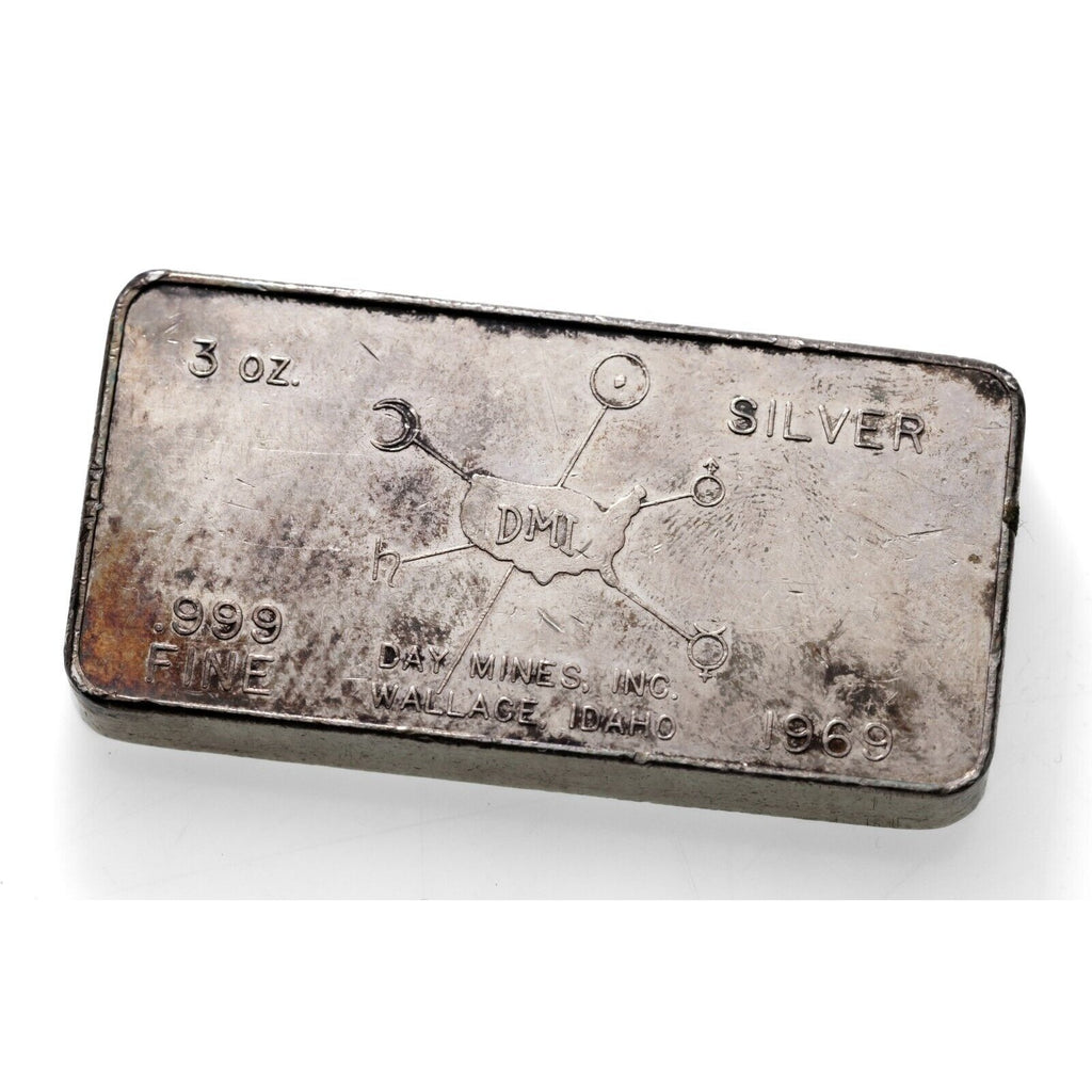 1969 DMI Day Mines, Inc. 3 Oz. .999 Fine Silver Bar!