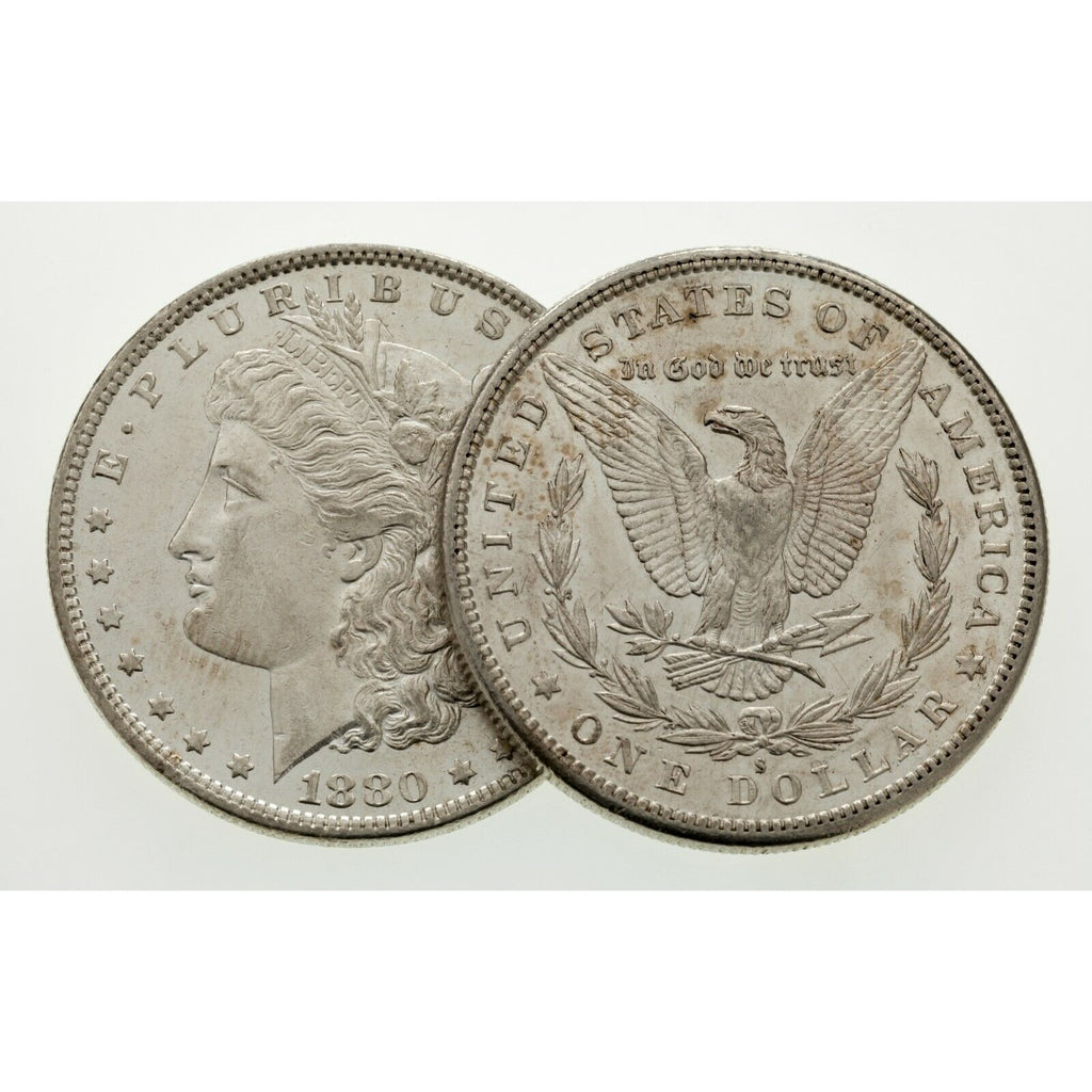 1880-S & 1880-O $1 Silver Morgan Dollar Lot of 2 Coins in AU Condition