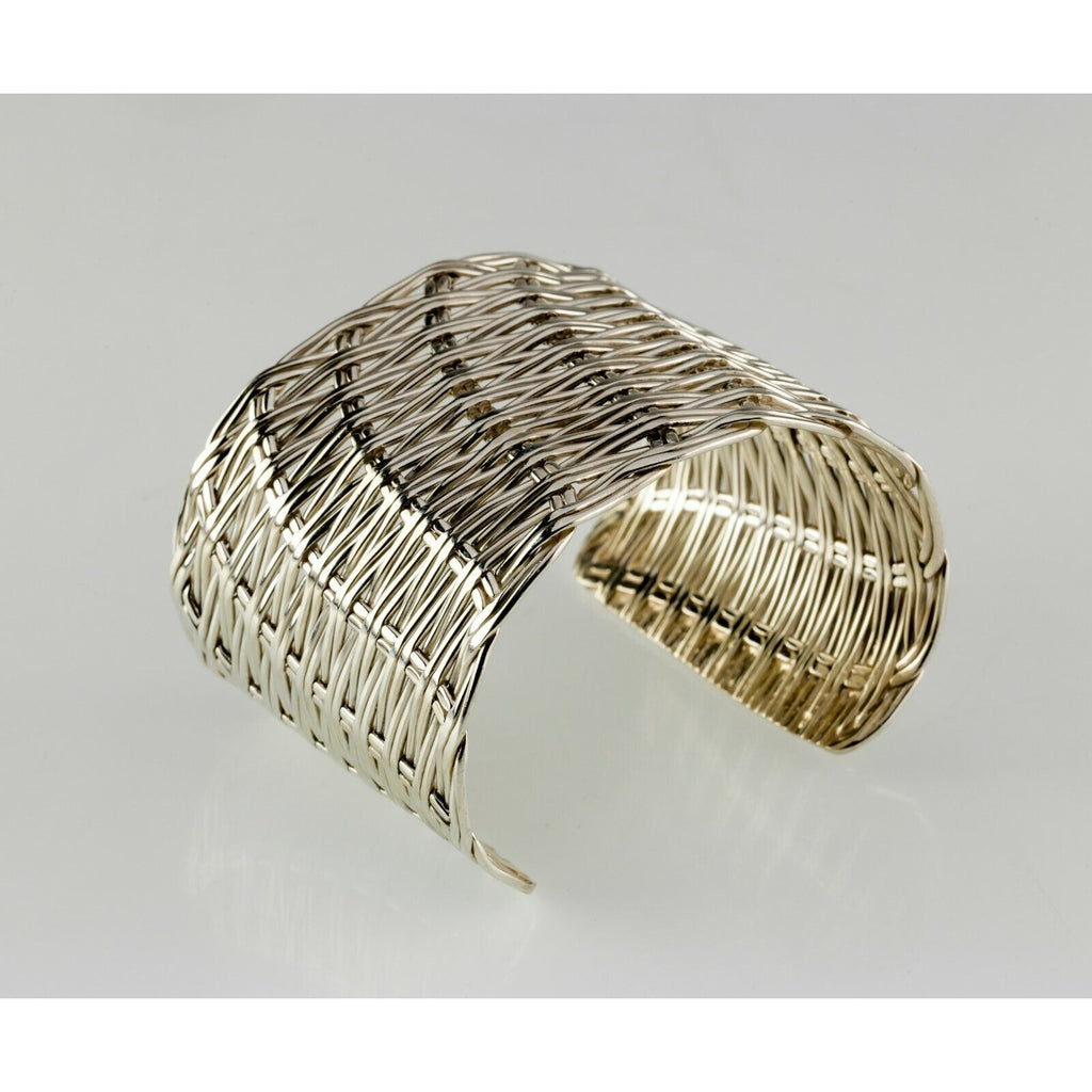 Handmade Wide Basket Weave Double Wire Sterling Silver Cuff Bracelet 112.6g