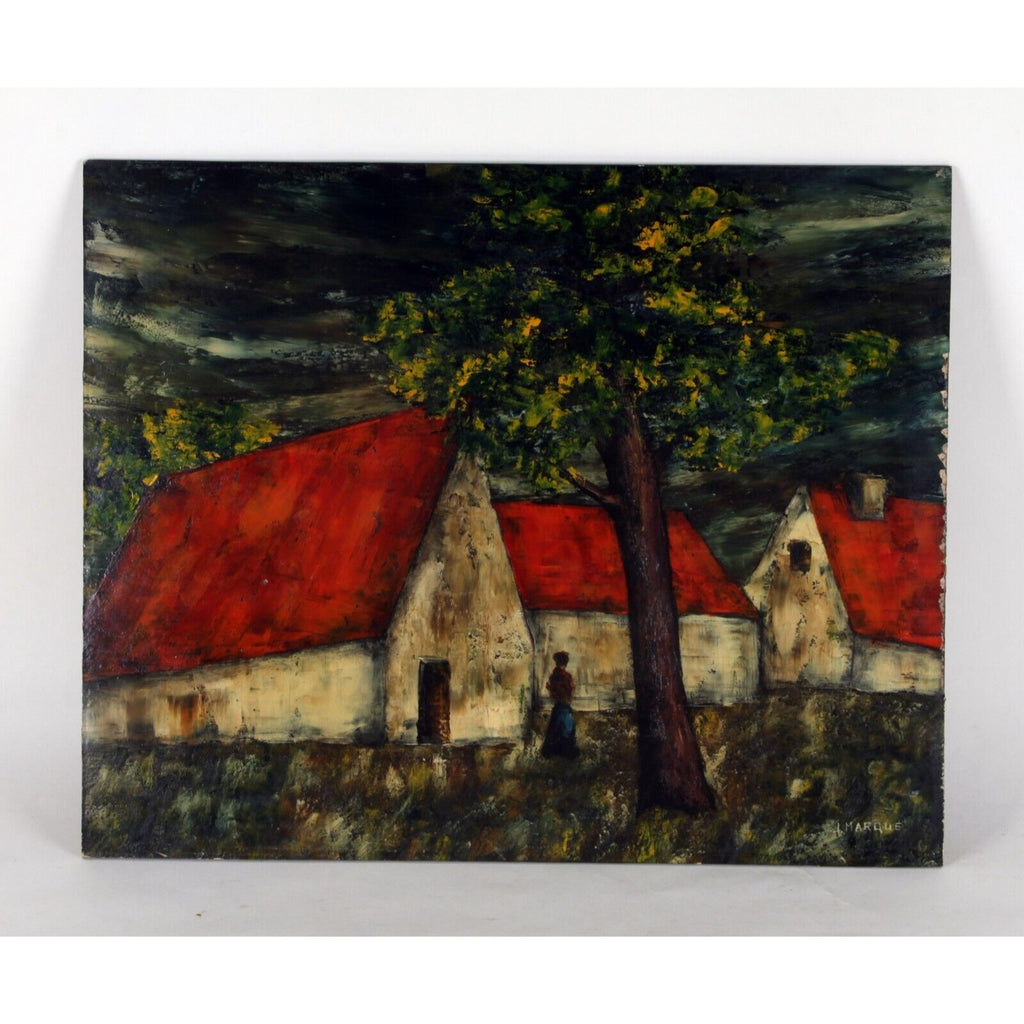 "Le Village" (1969) by J. Marque, Oil Painting on Board, 16x20
