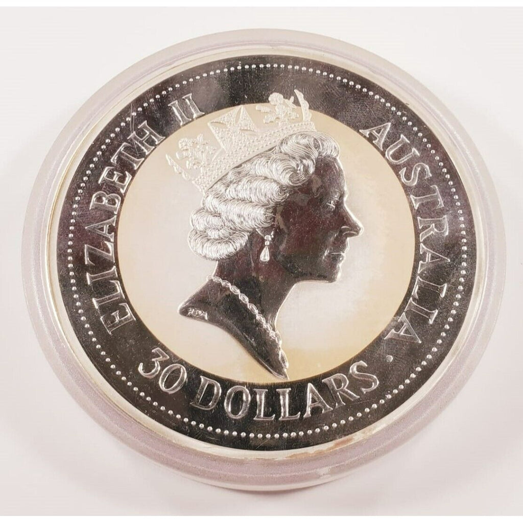 1993 .999 Fine Silver 1 Kilogram Australia Kookaburra in Capsule Toned