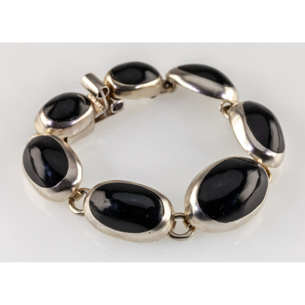 Gorgeous Mexican Taxco JLAM TR-18 Silver & Onyx Bracelet 16mm