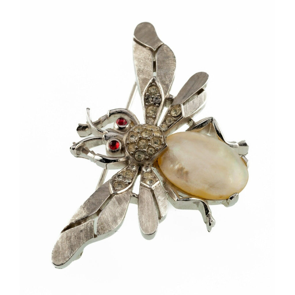 Trifari Silvertone Jelly Belly Pearl Bee Brooch Crown Hallmark 1950s