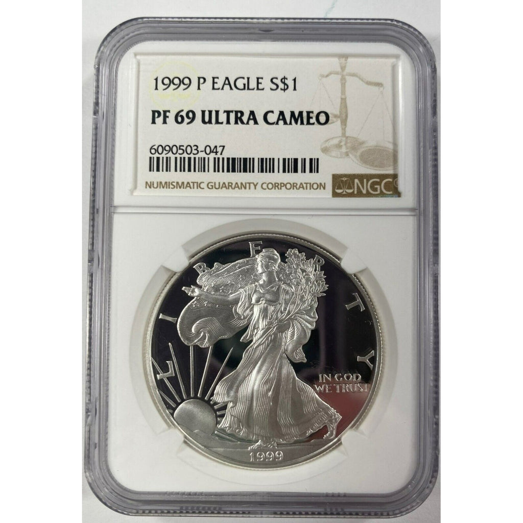 1999-P $1 Silver American Eagle Proof Graded by NGC as PF69 Ultra Cameo