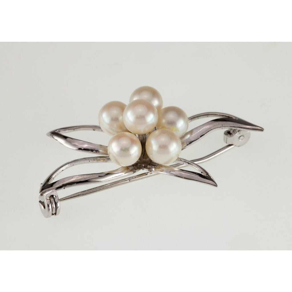 Sterling Silver Vintage Pearl Brooch Nice Condition! 40 mm Wide