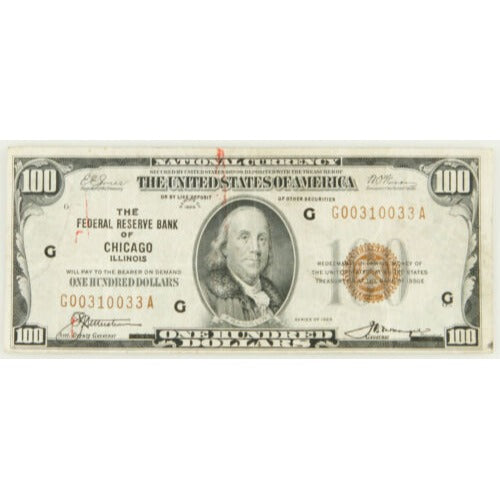 1929 $100 BILL NATIONAL CURRENCY FEDERAL RESERVE BANK OF CHICAGO