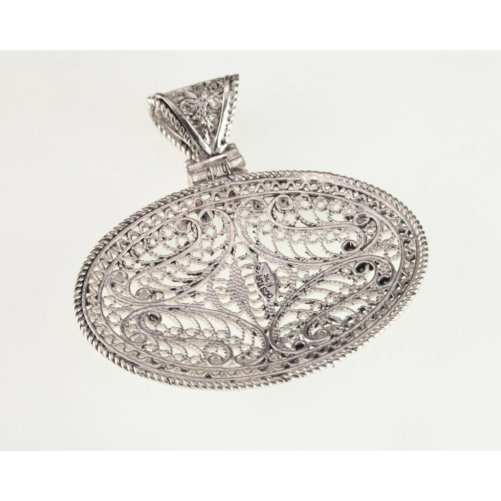 Gorgeous Filigree Sterling Silver Pendant 44 mm Wide!