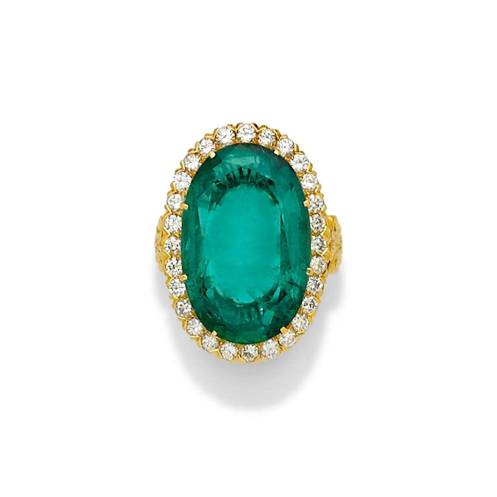18k Gold 17.37ct Natural Green Beryl and 1.20ct Diamond Ring Size 7.5 14.8g