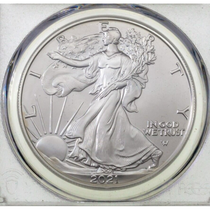 2021-W S$1 Burnished Silver Eagle Graded by PCGS SP70 Type 2 Early Issue